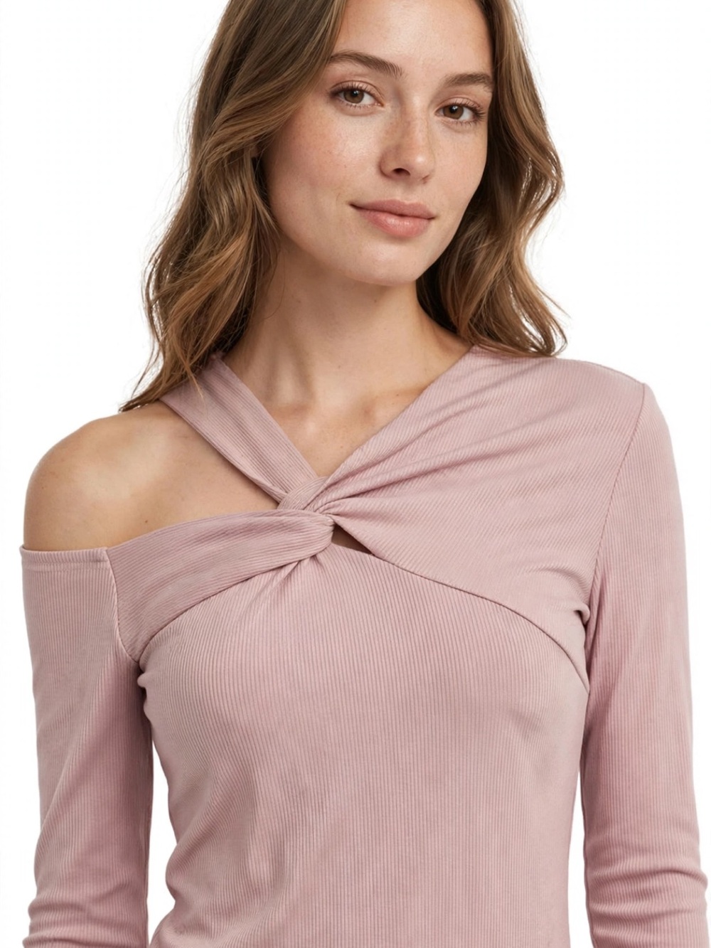 SHEIN Dusty Pink One-Shoulder Twist Long Sleeve Top